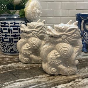 Pair of Ceramic Oriental Chinoiserie Dragons